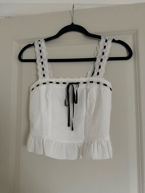 White Lace-Trim Tank Top with Tie Detail